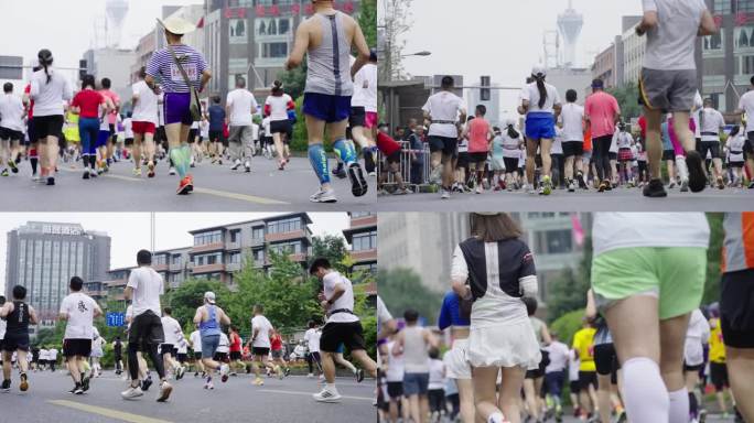 跑步奔跑努力拼搏脚步人群运动马拉松慢镜头