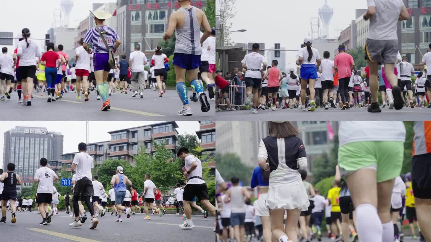 跑步奔跑努力拼搏脚步人群运动马拉松慢镜头