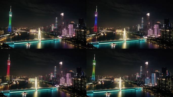 珠江新城CBD珠江经济区夜景鸟瞰