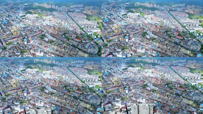俯拍小县城密集房屋