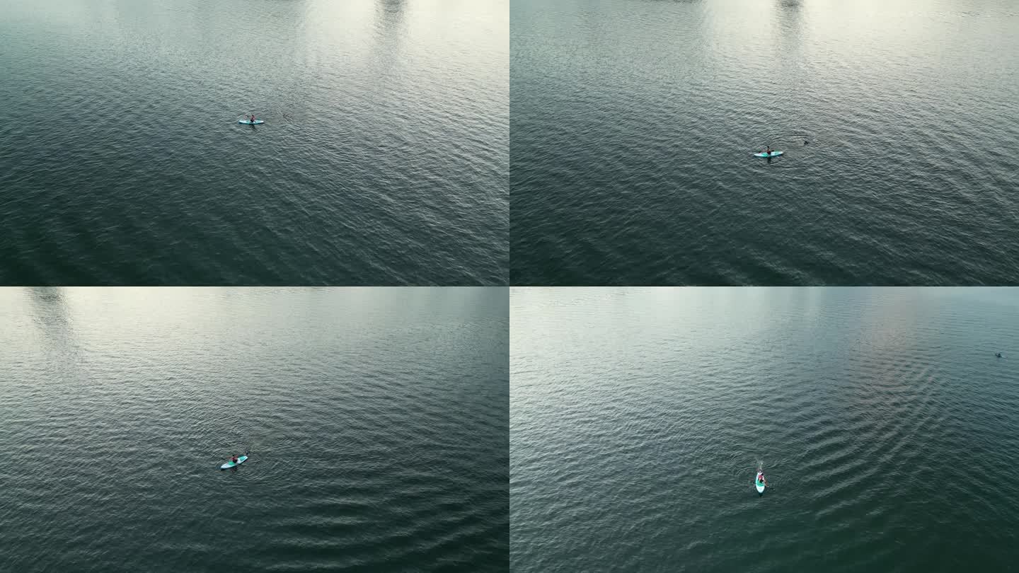 海上水面浆板运动划水航拍视频