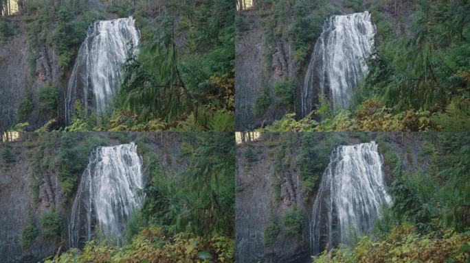 神奇的瀑布，美丽的瀑布在雷尼尔山国家公园，华盛顿，美国的慢动作