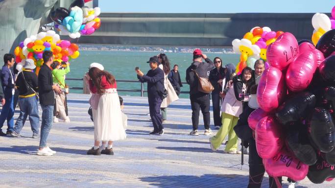 威海 威海旅游 游客打卡 气球  大相框