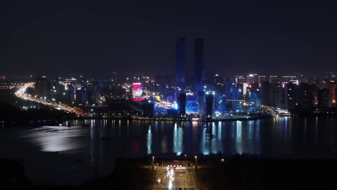 银川阅海湾中阿之轴夜景航拍01