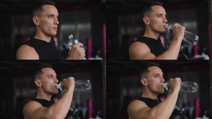 一个人在健身房喝水