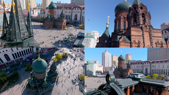 索菲亚教堂哈尔滨地标航拍城市宣传欧陆风情
