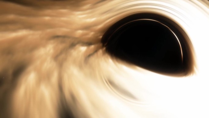 超大质量黑洞。黑洞视界上的物质吸积盘。空间、光和时间被视界上的强引力扭曲