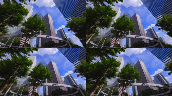 西新宿的高层建筑有着美丽清新的绿色植物