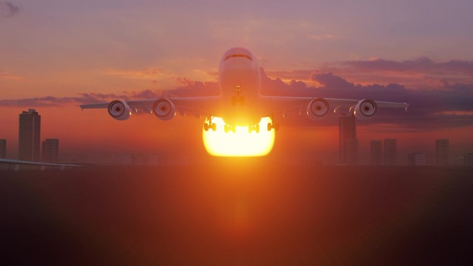 客机起飞日出太阳升起