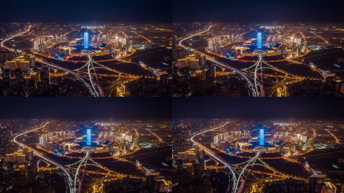 河南郑州市中心CBD大玉米楼航拍城市夜景