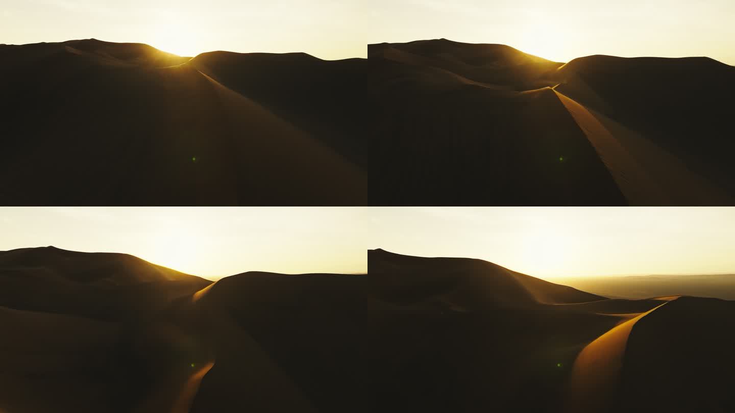 无边无际的吐鲁番库木塔格沙漠夕阳光影沙海