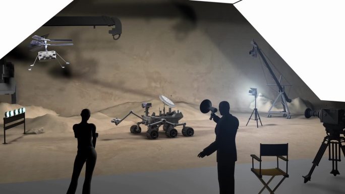 火星探测器和火星直升机在演播室