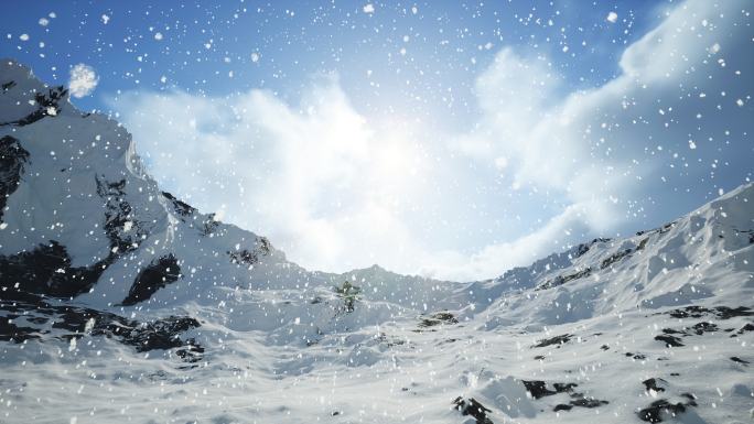 4k唯美雪山白云飘雪背景