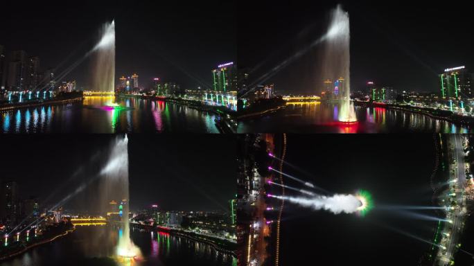 3分钟各角度 亚洲第一高喷泉航拍河源夜景