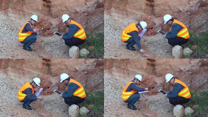 在矿山勘探现场工作的地质学家