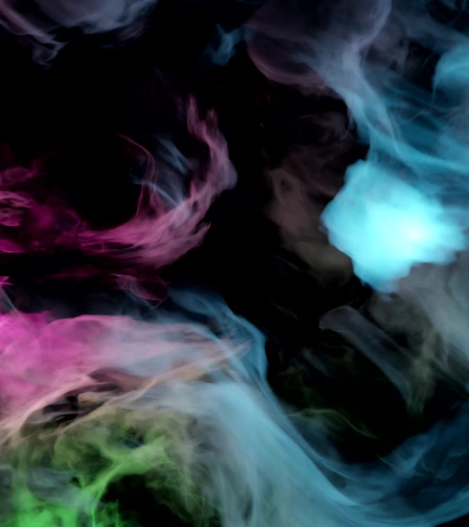 垂直动画的彩色颜料(墨水)滴入水中。色彩混合，抽象。