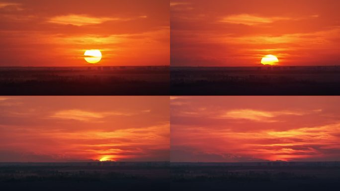 吐鲁番库木塔格沙漠光影巨大的太阳日落延时