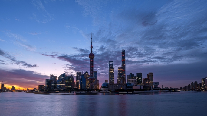 上海 城市风光 日转夜延时 金融发展