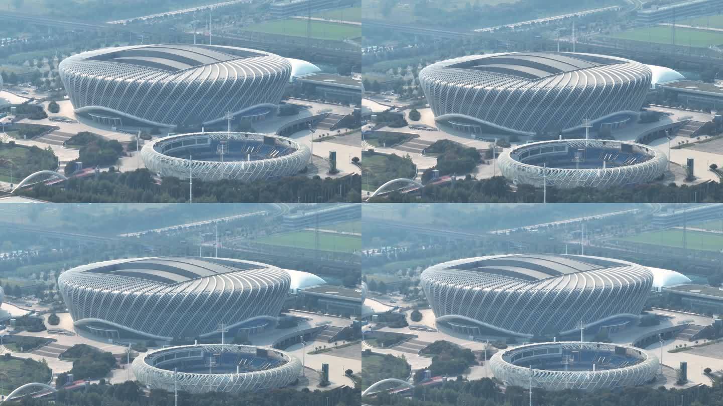 航拍武汉光谷地标建筑网球中心体育场