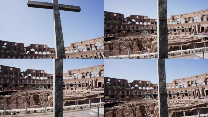 罗马斗兽场中献给基督教殉道者的十字架