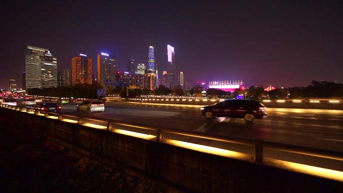 夜晚广州车流慢镜缓慢行驶省会城市