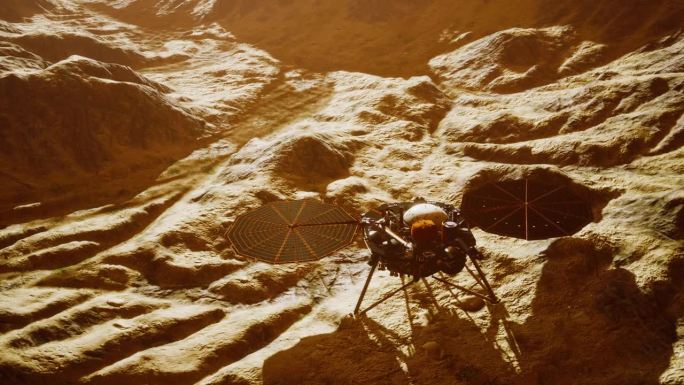 “洞察号”火星探测器正在探索这颗红色星球的表面。元素由NASA提供。