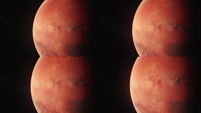 火星在黑暗的外层空间旋转的电影3D图像