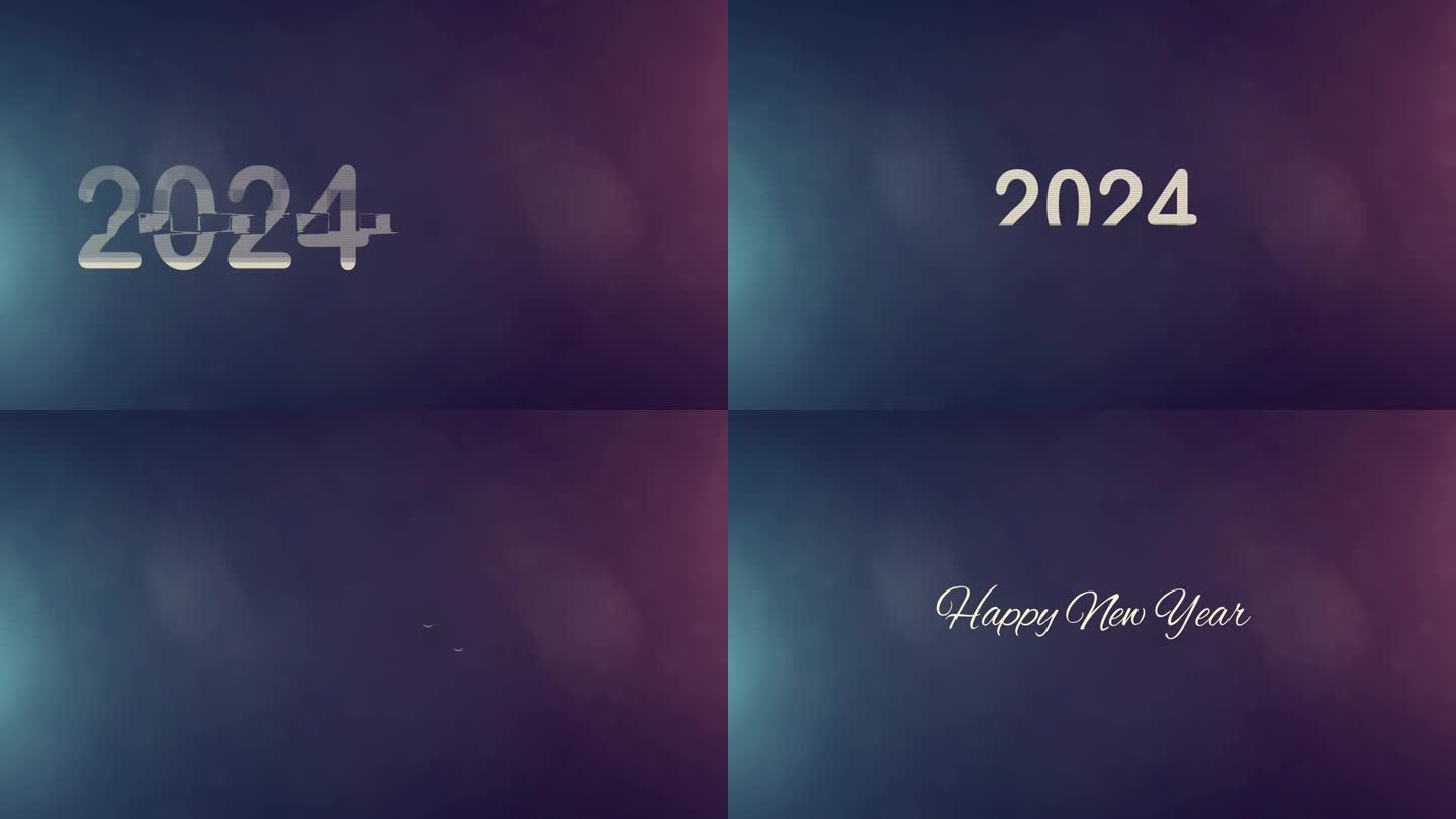 2024年新年快乐，小故障效果，现代风格