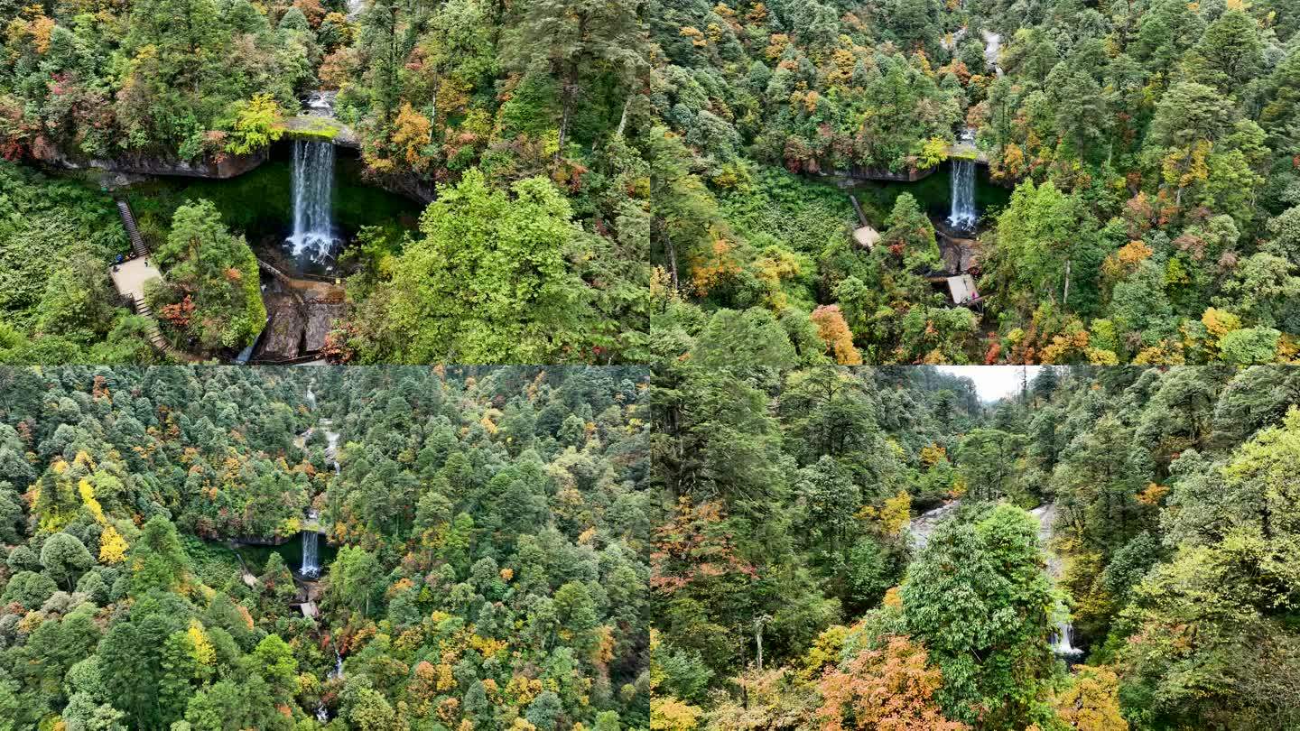 龙苍沟森林公园天生桥秋色彩林航拍风景