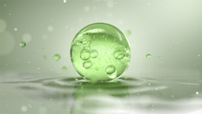 护肤品成分精华液水珠分子升起 绿色因子