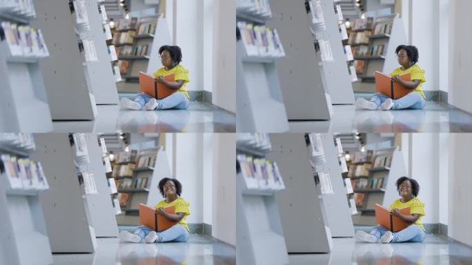 患有唐氏综合症的少女在图书馆看书