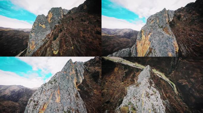 4k飞跃川藏向上攀登险峻山峰穿越机航拍