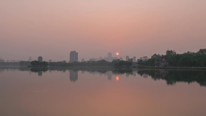 航拍济南日出延时