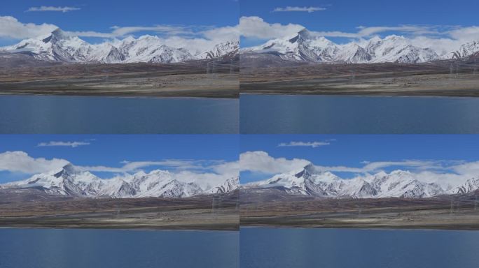 航拍西藏佩枯错和希夏邦马峰