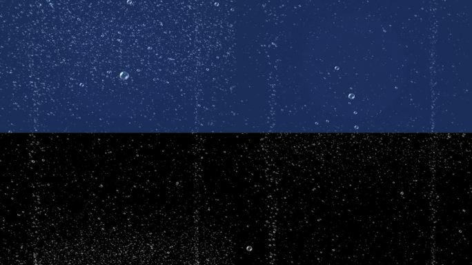 密集的苏打气泡飞行在深蓝色背景4K分辨率亮度哑光