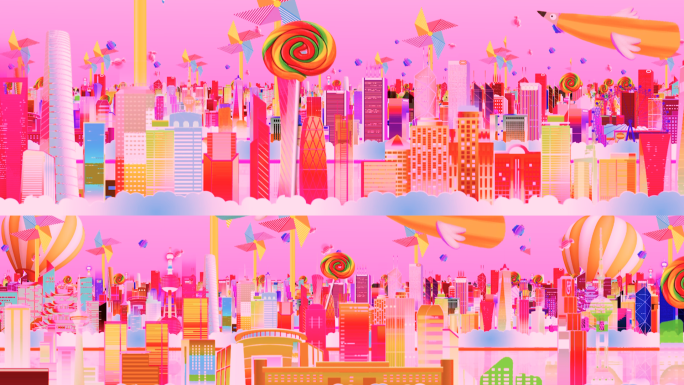 粉色浪漫儿童卡通城市舞台场景背景音乐素材
