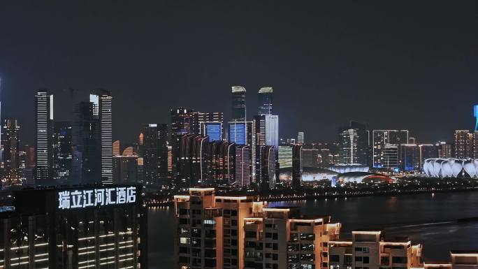 航拍杭州城市夜景灯光秀大片宣传片