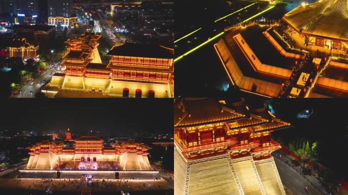 洛阳应天门夜景天堂明堂航拍夜景