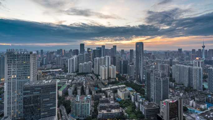 成都市主城区市中心建筑夜景延时