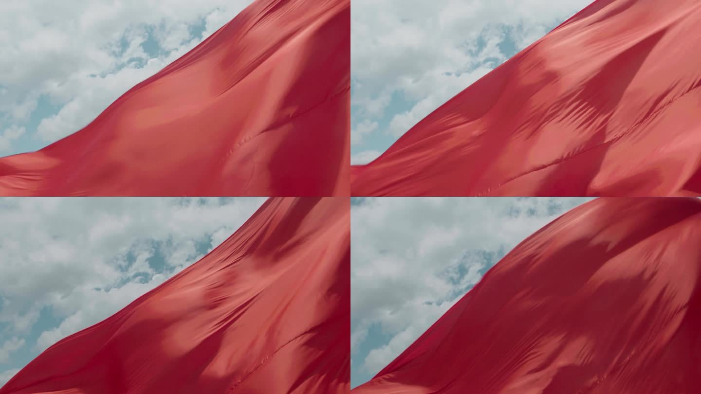 布料3-实拍4k红色的布在海边随风飘动