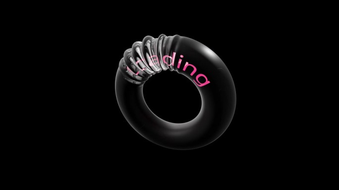 它看起来像甜甜圈。字母单词“Loading”粉红色。动画无缝循环黑色背景和Alpha通道。