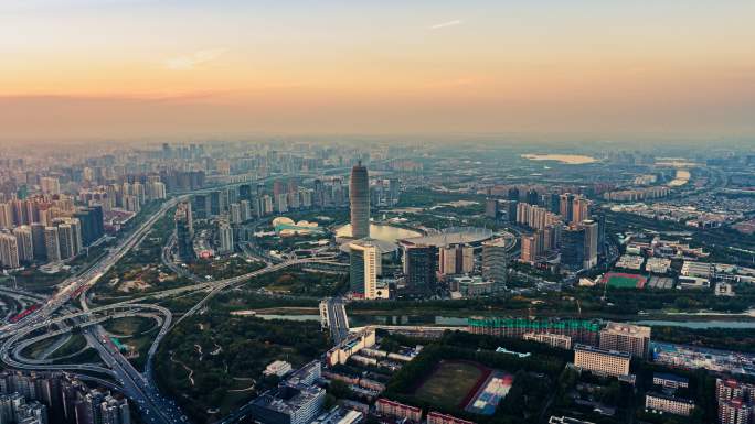 河南郑州市中心CBD大玉米楼航拍延时摄影