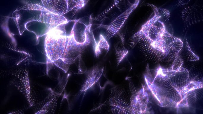 抽象的紫色波浪和烟雾粒子的能量神奇明亮的发光液体，背景