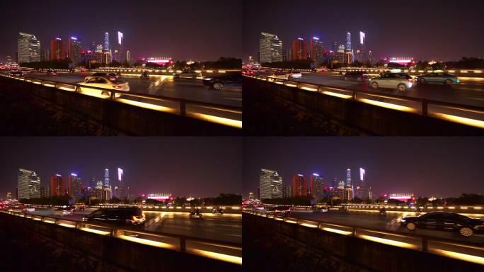 夜晚广州车流慢镜缓慢行驶城市交通