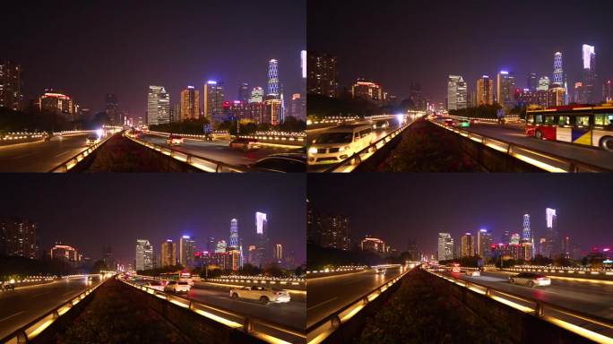 夜晚广州车流交通车辆缓慢行驶广州大桥