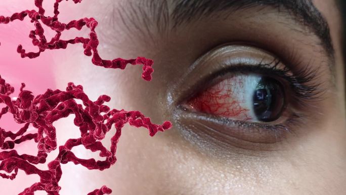 患有细菌性化脓性结膜炎的眼睛，也被称为红眼病