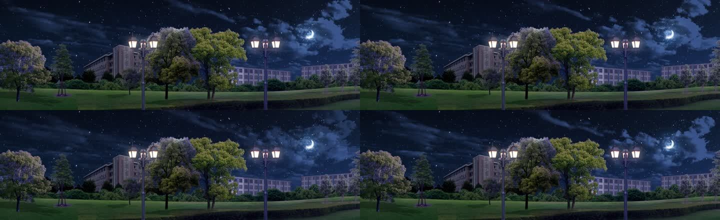 夜晚学校教学楼草坪动态背景