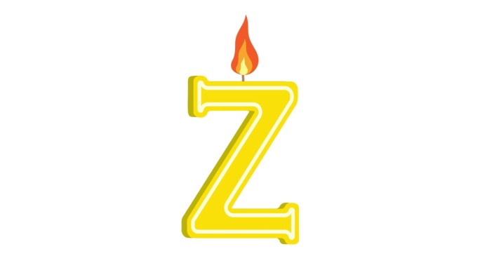 节日蜡烛形状为字母Z，字母Z，字母蜡烛，生日快乐，节日蜡烛，周年纪念，阿尔法通道