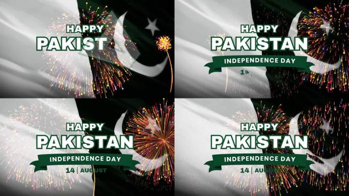 快乐的8月14日巴基斯坦独立日动画，手持国旗和巴基斯坦地图背景。庆祝巴基斯坦独立日太棒了