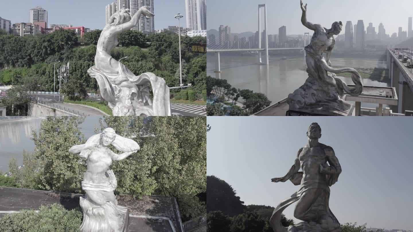 【4k】重庆长江大桥春夏秋冬雕塑